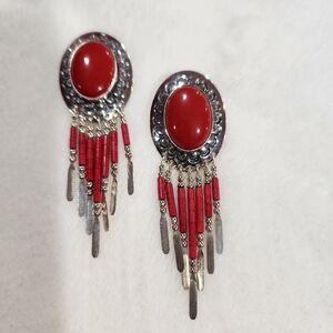 Vintage Sterling Silver Pierced Fringe Dangle Earrings